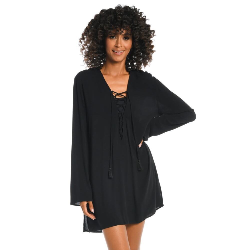 La Blanca Beachcomber Coverup V-Neck Tunic Black Size Small NEW